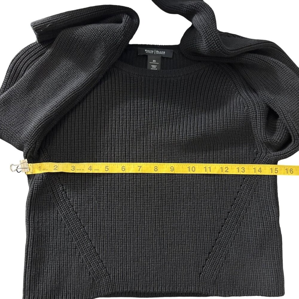 White House Black Market XS Black Knit Cropped Sweater Womens Long Sleeve - Picture 7 of 9